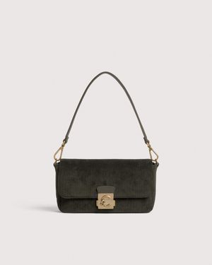 Coccinelle Schultertasche Aus Cordstoff C-Me Lock Medium - Weiß