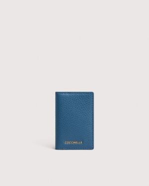Coccinelle Grained Leather Card Holder Metallic Small - Blue