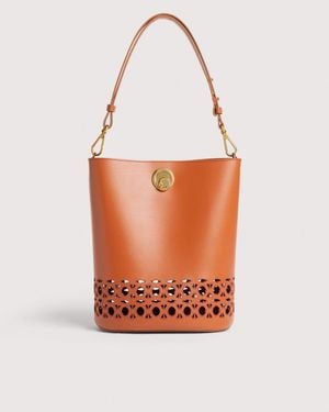 Coccinelle Smooth Cowhide-Effect Leather Bucket Bag With Broderie Anglaise Monogram Detailing Nikla Medium - Orange