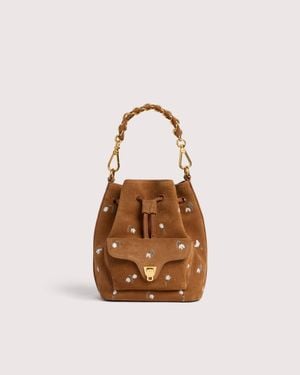 Coccinelle Suede Bucket Bag With Embroidered Floral Pattern Beat Generation Small - Multicolor