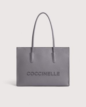 Coccinelle Grained Leather Tote Bag Myrtha26 Medium - Gray