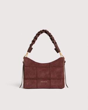 Coccinelle Suede Handbag With Embroidered Check Pattern Boheme Small - Purple