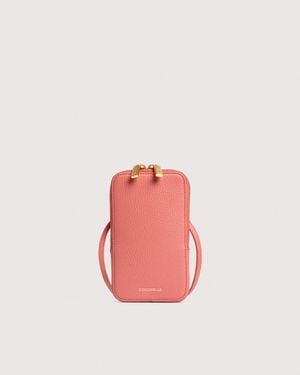 Coccinelle Grained Leather Phone Holder Flor Mini - Pink