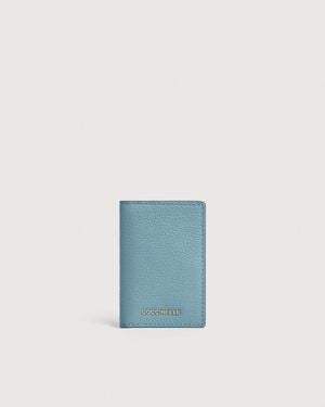 Coccinelle Grained Leather Card Holder Metallic Small - Blue