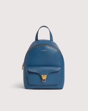 Coccinelle Grained Leather Backpack Beat Generation Small - Blue