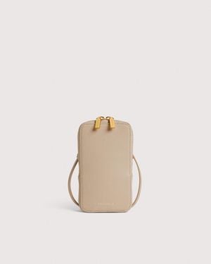 Coccinelle Grained Leather Phone Holder Flor Mini - Natural