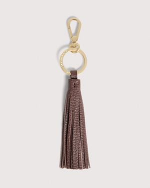 Coccinelle Grained Leather And Metal Key Ring Tassel - Natural