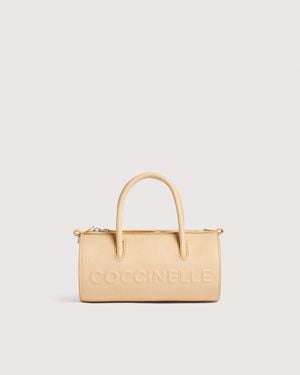 Coccinelle Henkeltasche Aus Genarbtem Leder Myrtha Maxi Logo Medium - Natur