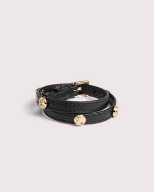 Coccinelle Grained Leather Bracelet C-Me Studs - Black