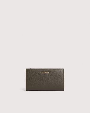 Coccinelle Medium Grained Leather Wallet Metallic Large - White