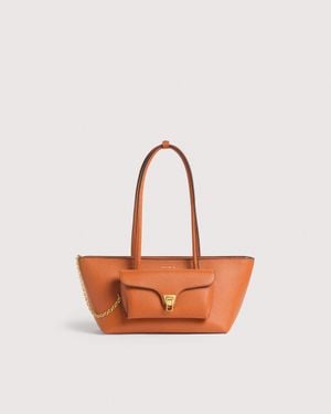 Coccinelle Grained Leather Tote Bag Double Beat Medium - Pink