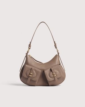 Coccinelle Grained Leather Shoulder Bag Mavery Pocket Small - Natural