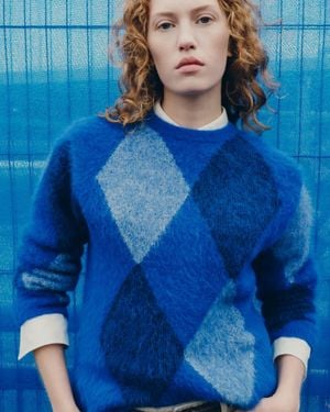 Fabrique Heacham Argyle Jacquard Cropped Crewneck Jumper - Blue