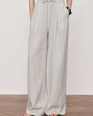 Fabrique Eva Ivory Ruched Drawstring Wide Leg Casual Pants - Gray