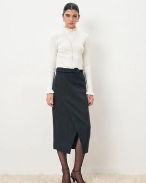 Fabrique Lieve Ruffle Trimmed Fitted Turtleneck Top - Natural