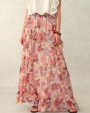 Fabrique Amélie Hand-Painted Print Ruffle Skirt - Pink