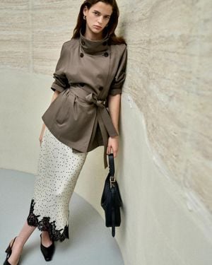 Fabrique Bower Double Breasted Cropped Trench Coat - Natural