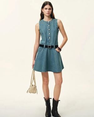 Fabrique Lisa Lower Waist Belted Sleeveless Dress - Blue