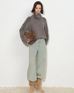Fabrique Ember Hand Embroidered Vine Jacquard Jumper With Scarf Collar - Grey