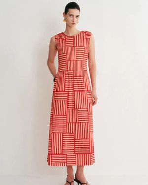 Fabrique Lim Printed Pleated Maxi Dress - Red