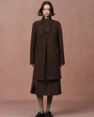 Fabrique Rye Bunny Ear Scarf Collar Midi Coat - Brown