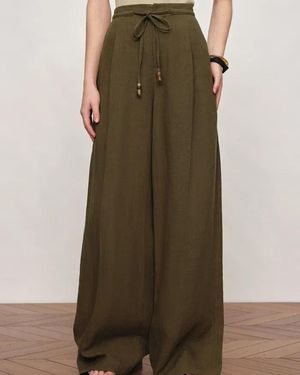 Fabrique Perla Beaded Drawstring Wide Leg Pants - Green