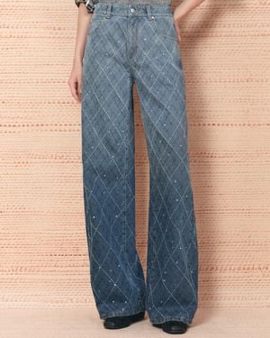 Fabrique Liora Crystal Embellished Crochet Argyle Jeans - Blue