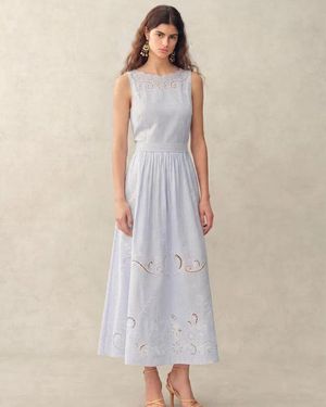 Fabrique Gracie Striped Embroidered Open-Back Sleeveless Dress - Green