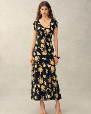 Fabrique Maggie Handpainted Floral Cinched Waist Dress - Natural