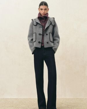 Fabrique Carina Embroidered Hooded Cropped Coat - Grey