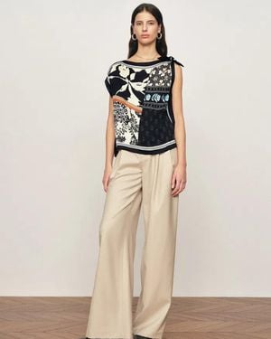 Fabrique Gracie Scarf Panel Tie Shoulder Sleeveless Top - Natural