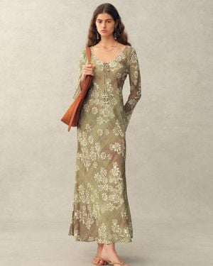 Fabrique Iris Handpainted Floral Long Sleeve Dress - Natural