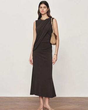 Fabrique Raina Asymmetric Draped Sleeveless Fitted Dress - Grey
