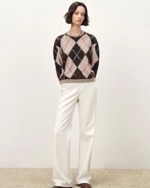 Fabrique Ash Embroidered Contrast Argyle Jumper - Natural