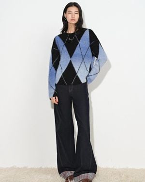 Fabrique Monica Space Dyed Gradient Argyle Jumper - Blue