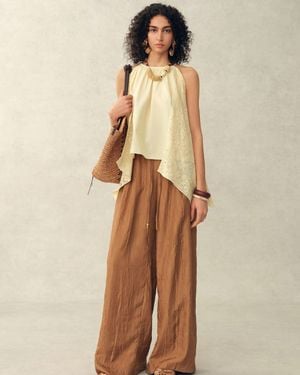 Fabrique Hazel Lace Panel Halterneck Sleeveless Top - Natural