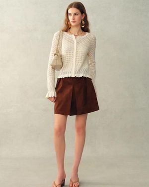 Fabrique Daisy Ruffle-Trim Cardigan - Natural