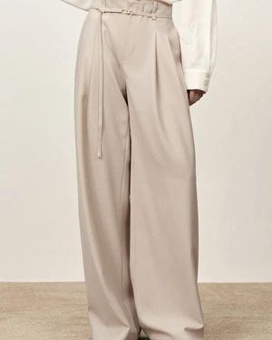 Fabrique Halley Tie Waist Wide Leg Suit Trousers - Natural