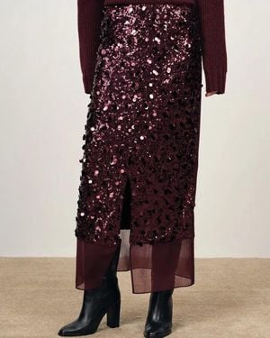 Fabrique Elodie Hand-Applied Sequin Mesh Midi Skirt - Multicolor