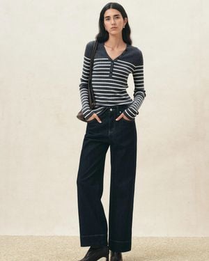 Fabrique Vivi Striped Henley Top - Natural