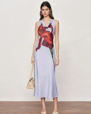 Fabrique Cersei Iris Print Cowl Neck Sleeveless Dress - Blue