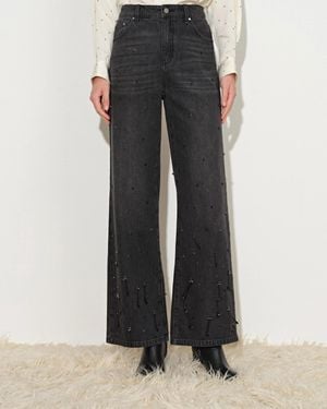 Fabrique Nia Hand Beaded Fringed Straight Leg Jeans - Black