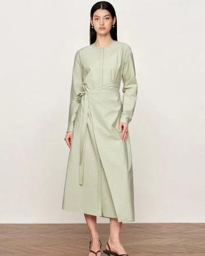 Fabrique Sage Wrap Tie Long Sleeve Dress - Natural