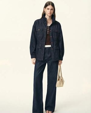 Fabrique Solene Utility Style Fitted Denim Jacket And Jeans Matching Set - Blue