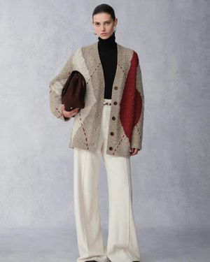 Fabrique Mirna Oversized Argyle Cardigan - Gray