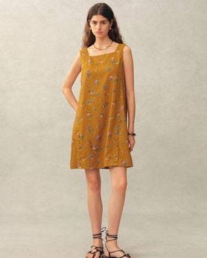 Fabrique Mary Floral Square Neck Sleeveless Short Strap Dress - Natural