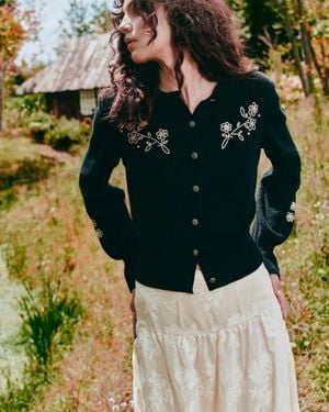 Fabrique Lila Hand Embroidery Floral Fitted Cardigan - Green