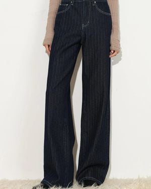 Fabrique Liora Herringbone Stripe Wide Leg Jeans - Blue