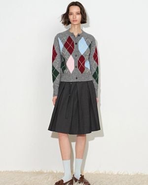 Fabrique Hart Argyle Fitted Cropped Cardigan - White