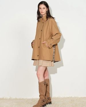 Fabrique Merit Detachable Hood Check Panel Jacket - Natural
